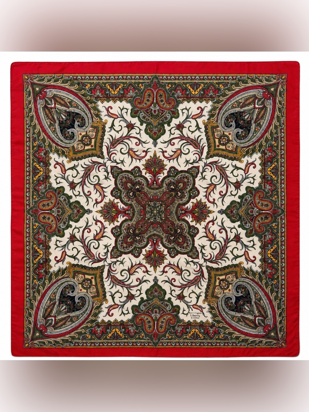 Vintage Liberty of London Silk Scarf Red Cream Green Paisley Made in England